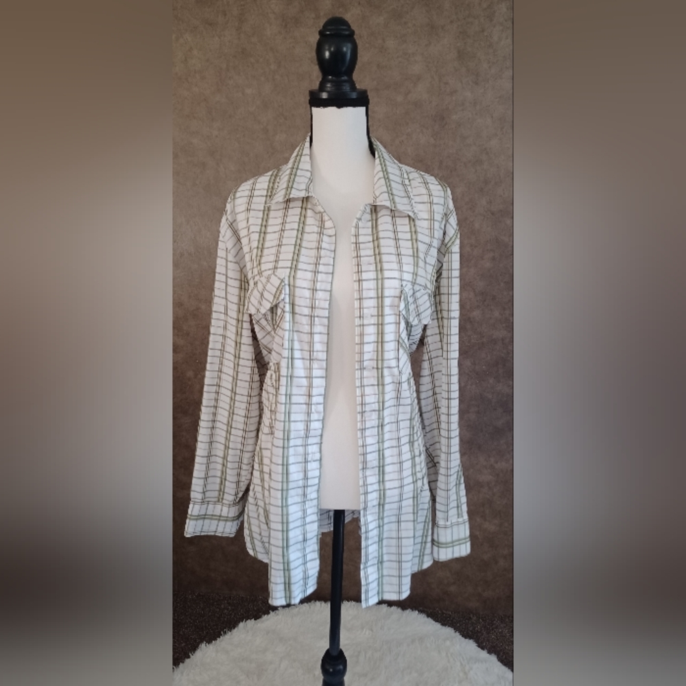 Women's Green Plaid Style Business Casual Button Up Shirt Size by